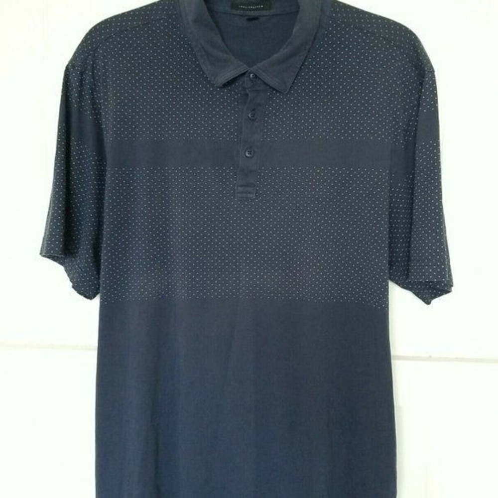 TRAVIS MATHEW Shirt Polo Golf Men's XL Dot Pattern Navy Blue Short Sleeve